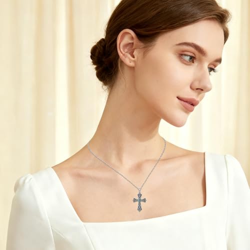 Cross Necklace 925 Sterling Silver Turquoise Christian Pendant Religious Cross Jewelry Christmas Gifts for Women Men - style: Retro A