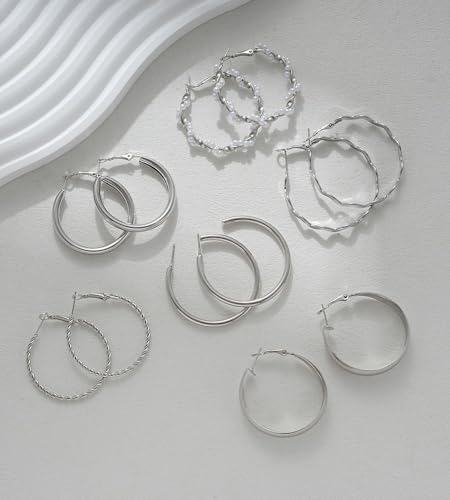 36 Pairs Gold Hoop Earrings Set for Women, Chunky Gold Earrings Multipack, Trendy Silver Hoop Earring Pack Jewelry - color: Style1-silver