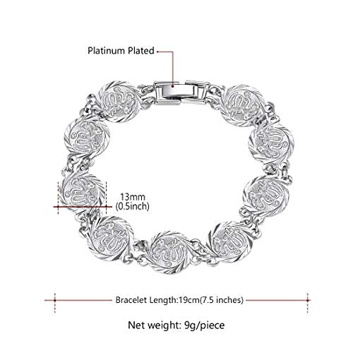 U7 Allah Necklace for Women/Men, 18K Gold Plated Square/Oval/Coin/Heart/Crescent Moon Islamic Pendant Necklace Muslim Jewelry with Chain - color: 06.Coin Bracelet Platinum