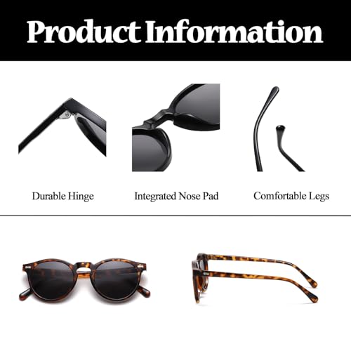 LJCZKA Round Polarized Sunglasses for Men Women Retro Small Face Sunglasses Polarized Vintage Sun Glasses UV400 Protection - color: Leopard Grey