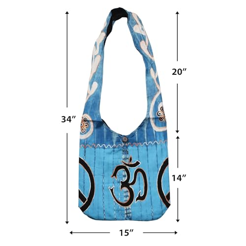 Mandala Crafts Hippie Bag, Large Boho Hobo Purse for Women, Crossbody Shoulder Sling Bags for Indie Style Bohemian Accessory - style: Blue Om