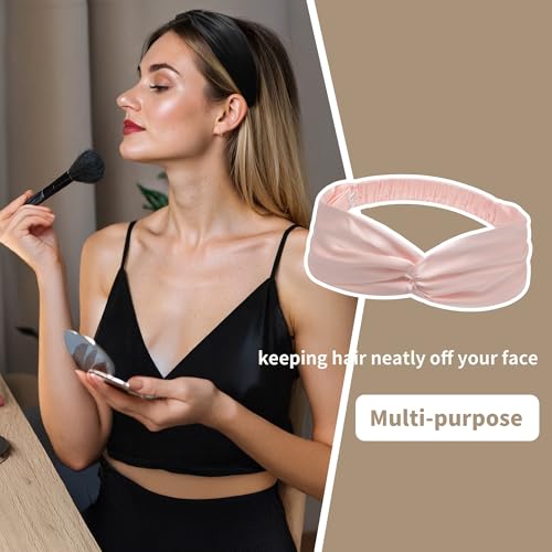 ZLYC Mulberry Silk Headband Elastic Twist Knotted Head Bands for Women's Hair, Solid Light Pink - color: Solid Light Pink