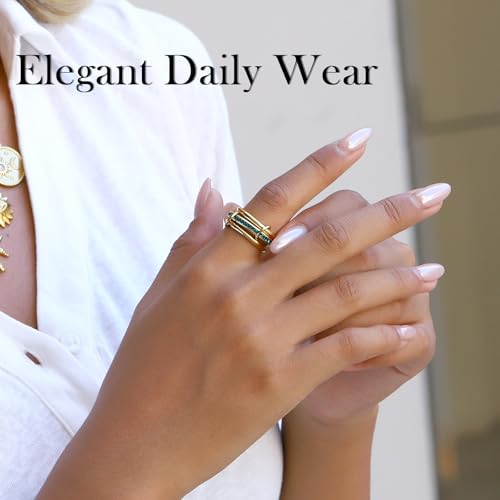 Gold Stackable Rings for Women,18K Gold Plated with Green Cubic Zirconia,Vintage Gold Stacked Multi Ring Interlocking Mixed Stacked Rings for Women Non Tarnish - color: Gold Green 3 Set