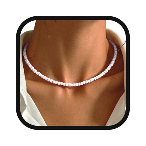 Boho Beaded Choker Necklace Colorful Short Necklaces Summer Beach Necklaces Jewelry for Women - color: White