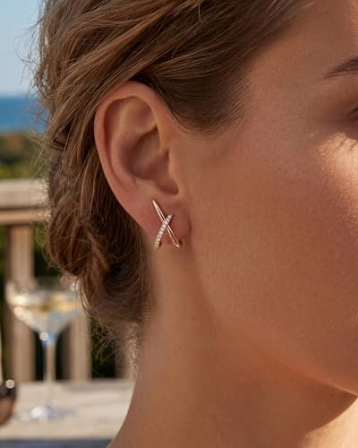 Gold Earrings for Women Trendy,14K Gold Stud Earrings Dainty Earrings Simple Minimalist Cubic Zirconia Diamond Gold Earrings Hypoallergenic Earring for Women Gifts - color: Sloane Pave & Rose Gold