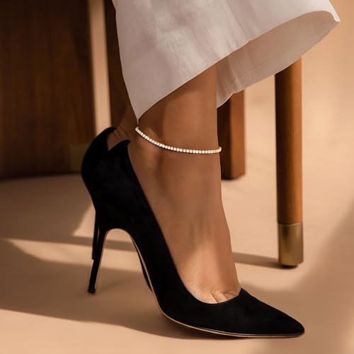 RLMOON Gold Silver Anklets for Women CZ Ankle Bracelet 14K Gold Plated Waterproof Layered Stackable Clover Butterfly Tennis Chain Anklet Trendy Summer Beach Foot Jewelry - color: E:Tennis Anklet Gold