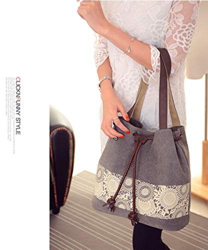Women Printing Canvas Shoulder Bag Casual Handbags Purse Retro Tote - color: Brown