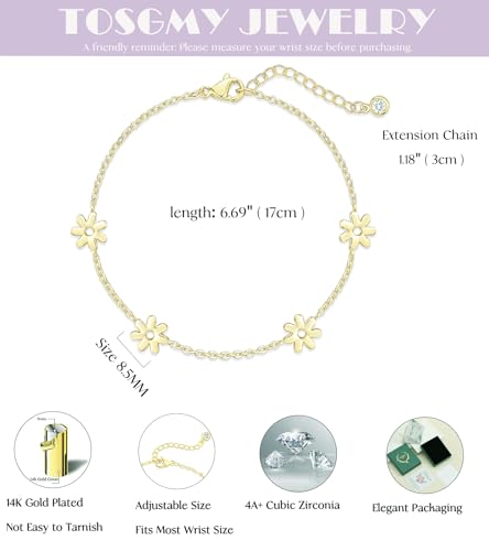 Dainty Silver Gold Bracelets for Women Trendy Non Tarnish 14K Gold Plated Cute Clover Bracelet Stackable Daisy Cubic Zirconia Diamond Charm Bracelet Stack Waterproof Jewelry Gifts - color: H- Sunflower Bracelet- Gold