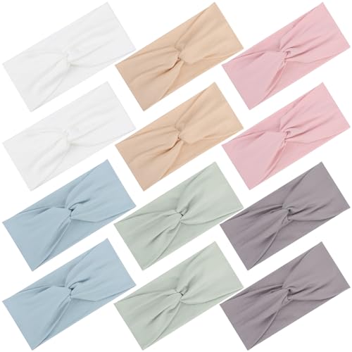 12 Pcs Stretchy Headbands for Women, Absorbed Sport Headband Soft Twist Knotted Hairbands for Daily Life Yoga Workout (Light Morandi) - color: Light Morandi