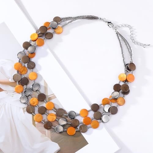 Noessla Layered Beaded Chunky Necklace for Women Boho Two-color Shell Statement Necklace Fashion Collar Costume Jewelry Gifts for Mum - color: Brown