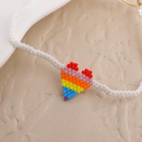 Rainbow Beaded String Braided Bracelets for Women, Summer Boho Handmade Adjustable Beach Waterproof Jewelry Gift - color: Rainbow