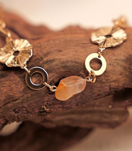 Long Gold Necklaces for Women Dainty Natural Stone Beaded Gold Necklace Mothers Day Gifts Boho Gold Costume Jewelry for Women - color: Amber