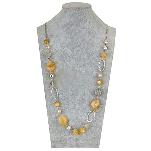 BULINLIN Beaded Long Necklace for Women Silver Sweater Chain Necklace with Crystal Resin Beads, Fashion Jewelry Necklace - color: Beige