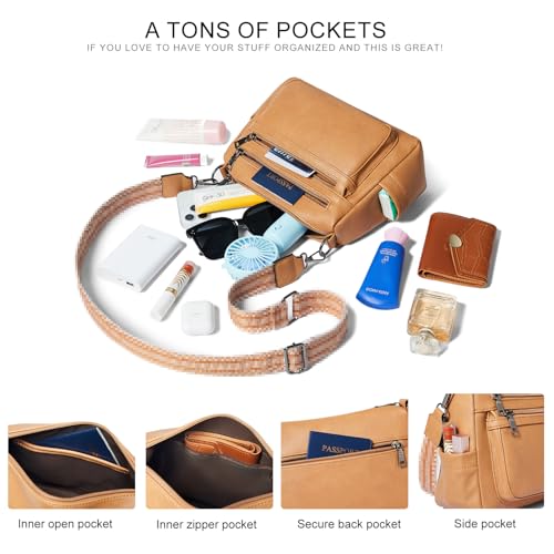 Bluome Crossbody Purses for Women, Medium Large Faux Leather Crossbody Bags Lightweight Sling Bag Shoulder Handbags - color: Camel, size: Medium 7L