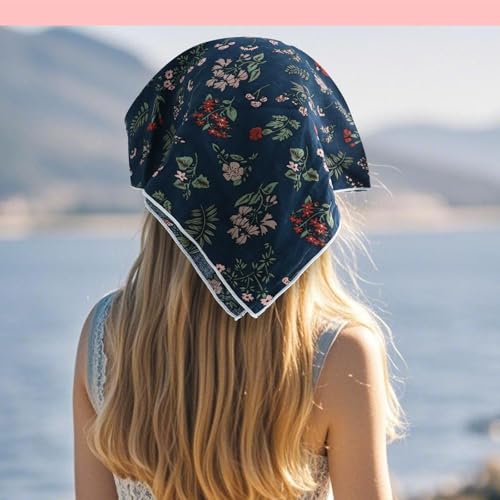 Bandanas for Women Men 21"x21" Floral Headband Scarf Versatile Hair Bandana Square Head Scarf - color: Navy Painting