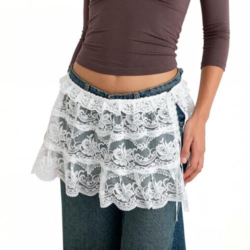 Women's Floral Lace Triangle Hip Scarf Head Kerchief Tie Waist Belt Sheer Hip Wrap Boho Head Scarf Hair Accessory - color: Z5-white