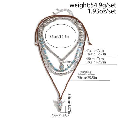 GIGB PBDK Boho Western Necklaces for Women,Turquoise Beaded Layered Necklaces Vintage Cow Cactus Pendant Choker Necklace Set,Cowgirl Jewelry Accessories Gifts - style: A2