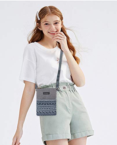 Roomy Cell Phone Purse Wallet Canvas Small Crossbody Purse Bags with Shoulder Strap For Women teen girlsl | Roomy - color: P-blue and Gray-2