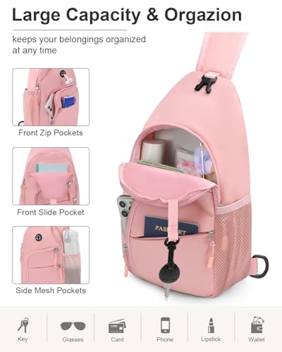 Pritent Crossbody Bags for Women Man Waterproof Sling Bag Backpack Trendy Casual Cross Body Bag with Convertible Shoulder Strap Chest Bag for Camping Hiking Travel Essentials (Pink, Medium) - color: Light Pink, size: Medium
