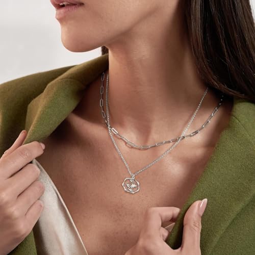 Gold Necklace for Women Birth Flower Necklaces 18K Gold Plated Custom Birth Month Floral Necklaces Birthday Gifts for Women - style: Silver-01-Snowdrop