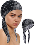 Ababalaya Chemo Headwear for Women Softer Headcover with Longer Tails, Breathable Skull Cap Non-Slip Sleep Beanie - color: Blackpaisley
