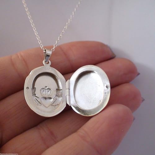 FashionJunkie4Life Sterling Silver Oval Locket Necklaces for Women, 18" Cable Chain - style: Simple Claddagh