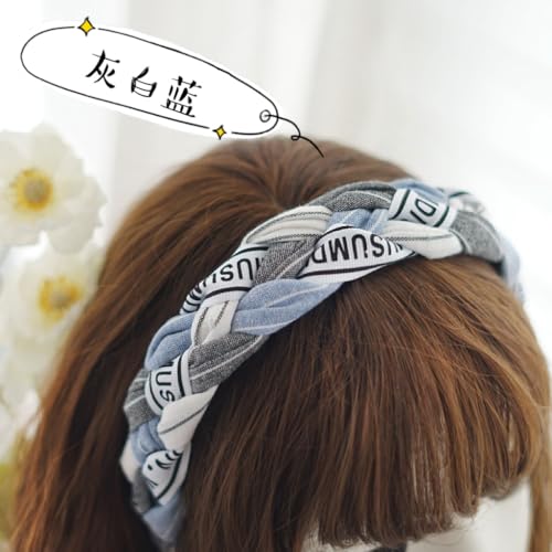 Braided Headband for Women-Vintage Fabric High Crown Headband with Non-Slip Teeth, Cute Boho Knotted Hair Band for Women & Teens (22-Grey Blue, One Size) - color: 22-Grey Blue