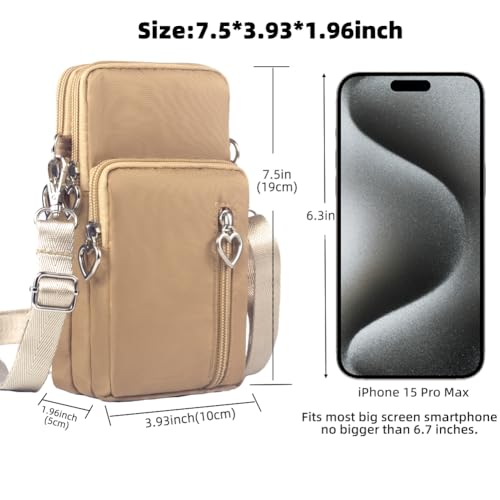 JANKS Small Crossbody Bag for Women - Mini Phone Purses with Crossbody Strap and Wallet - Nylon Arm Bag - color: A-khaki
