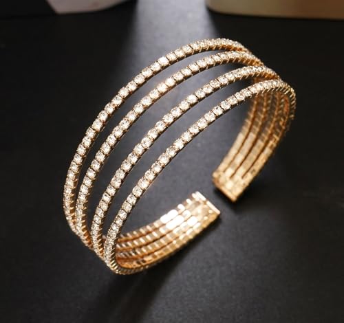 Rhinestone Bracelet for Women MultiLayer Crystal Cuff Bracelet Strand Layered Bracelet - color: Gold 7