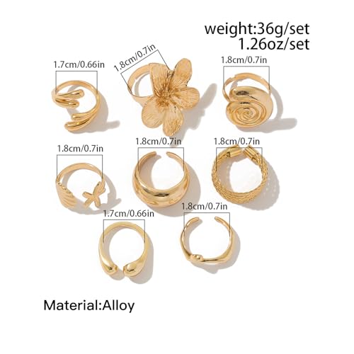 Chunky Gold Rings for Women Non Tarnish Boho Stackable Rings Set Adjustable Open Joint Finger Midi Knuckle Ring Packs - color: Gold Chunky Starfish Rings 8Pcs