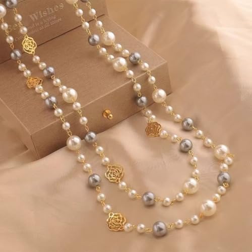 Layered Pearl Necklaces for Women Big Pearl Long Chain Necklace Dainty Faux Pearl Necklaces Statement Sweater Strand Chain Jewelry - style: SetF