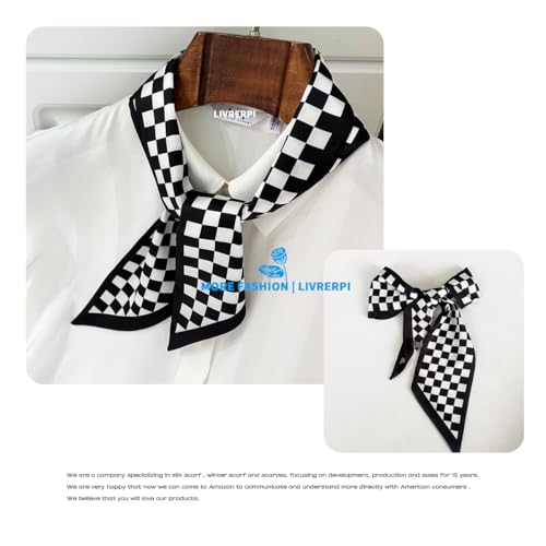 Hair Head Neck Bag Long Scarf Versatile Wrap for Women Soft & Lightweight for Everyday Chic - color: 41 Black Checkerboard 3.7 X 38 Inch