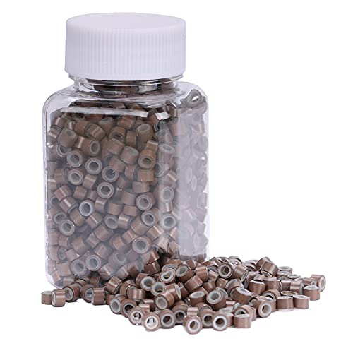 NIACONN 1000pcs 5 mm Tinsel Hair Extensions Beads, Silicone Lined Ring Micro Link I-tip Beads for Hair Extension - Brown - color: Brown, size: 5mm