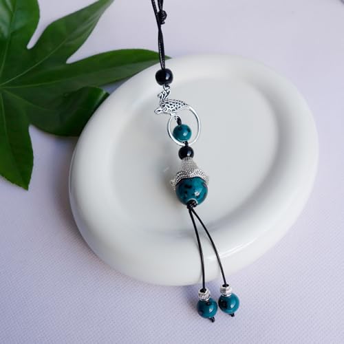 Boho Style Colorful Ceramic Bead Strand Necklace Adjustable Bohemian Jewelry Gift for Women, Fashion Clothing Matching Necklace - color: Teal