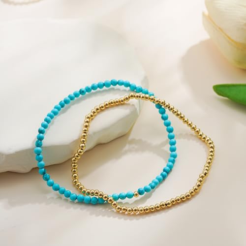 Boho Gold Anklet Bracelets for Women, Waterproof Beach Layered Pearl Beaded Turquoise Anklets Set Handmade Jewelry Gift - color: STYLE3