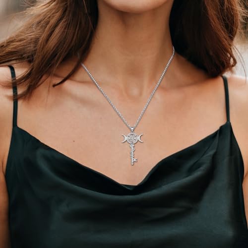 INFUSEU Mystical Hecate Triple Moon Goddess Necklaces, Divine Feminine Protection Gifts - style: Hecate Key