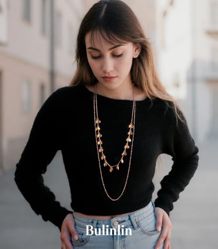 BULINLIN Layered Long Necklaces for Women Long Beaded Chain Necklace CostumeJewelry Mothers Day Gifts for Mom - color: Brown