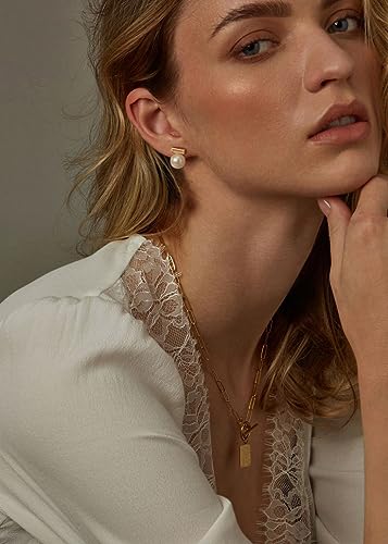 18K Gold Love Knot Stud Earrings for Women Statement Button Pearl Stud Earrings Minimalist Cute Small Post Earring - color: 3.Bar