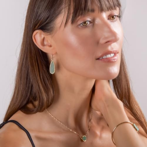 Teardrop Dangle Earrings for Women with Simulated Druzy Stones, in Gold or Rose Gold Tone - color: Gold - Aqua Stone