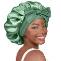 YANIBEST Adjustable Satin Bonnet for Sleeping Women Double Layer Hair Wrap Reduce Friction Prevent Frizz Natural Curly Hair - color: Sage