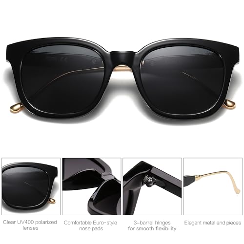 SOJOS Classic Square Polarized Sunglasses Womens Mens Retro Trendy UV400 Sunnies SJ2050 - color: Black/Dark Grey