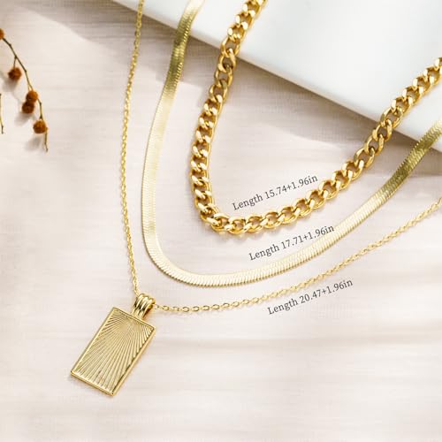 Women's Multi-Layered Gold Necklace, Stackable Delicate 14K Gold Plated Fashion Round Multi Layers Pendant Necklace, Gold Jewelry Set Gifts - color: Gold 1