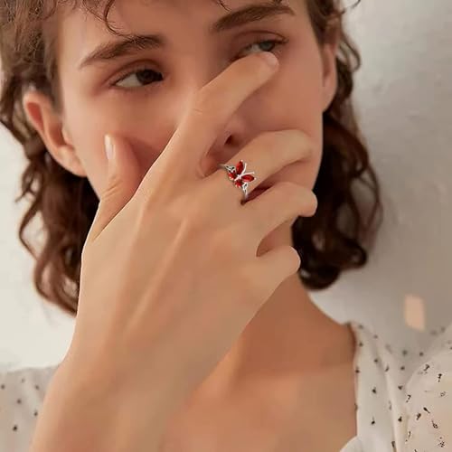 Bestyle 925 Sterling Silver Butterfly Ring Hypoallergnic Adjustable Birthstone Rings for Women Butterfly Jewelry Gifts for Anniversary Mothers' Day Birthday - color: 01.January (Garnet)-Ring