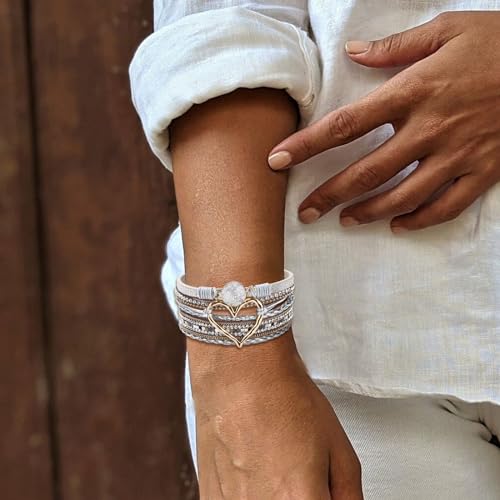 Long tiantian Boho Leather Wrap Bracelets Gifts Trendy Stuff Layered Bangles Bracelets for Women Modern Stackable Infinity Bracelets Bohemian Jewelry Gifts for Women Birthday Gifts - color: B1:bracelets for Women Trendy(gold Heart)