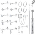 LOLIAS 16G/18G/20G Flat Back Earrings for Women Threadless Surgical Steel Stud Hoop Earrings Push in Nose Studs Hypoallergenic CZ Cartilage Earring Set Labret Helix Tragus Conch Piercing Jewelry - color: Silver, size: 20G(0.8MM)-CZ