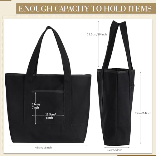 Reginary 16 Pcs Canvas Tote Bags Bulk with Outer Pocket 18 Inch Reusable Shopping Grocery Blank Tote Bag for Women Mother DIY (Black) - color: Black