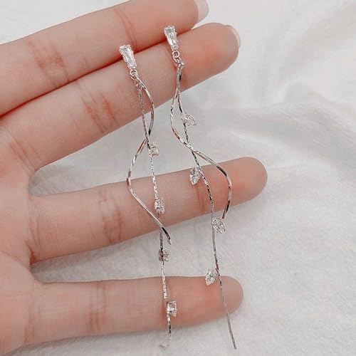 Crystal Drop Earrings,Zirconia Rhinestone Dangling Earrings for Women Prom Party Jewelry Gifts， Dangle Fashion Jewelry Crystal Earrings for Women - color: Silver
