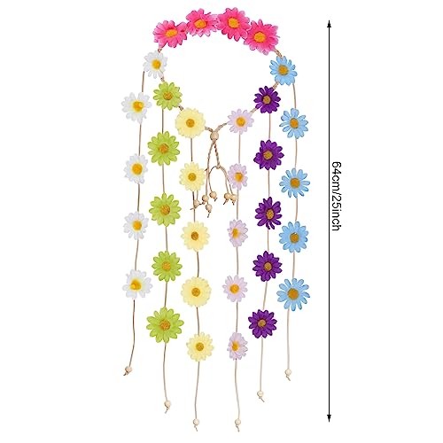 Sucrain 2pcs Flower Hippie Headband Floral Crown Summer Sunflower Hair Accessories for 70 s Bohemian Costumes Style for Women(Multicolor + Beige) - color: Multicolor + Beige