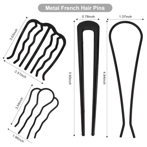 French Hair Pin, 8 PCS Hair Pins for Women Metal Hair Side Combs, French Pins Hair, U Shaped Hair Pins for Buns Updos, French Pins Hair Stick Pin Hair Combs for Styling Hairpin Hair Accessories - color: Black&Gold
