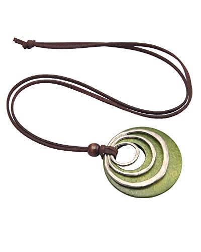 GelConnie Leather Cord Necklace Chain Multilayer Wooden Pendant Necklaces Vintage Jewelry Boho Long Sweater Necklace for Women Men - color: 3 Circles Wood Necklace